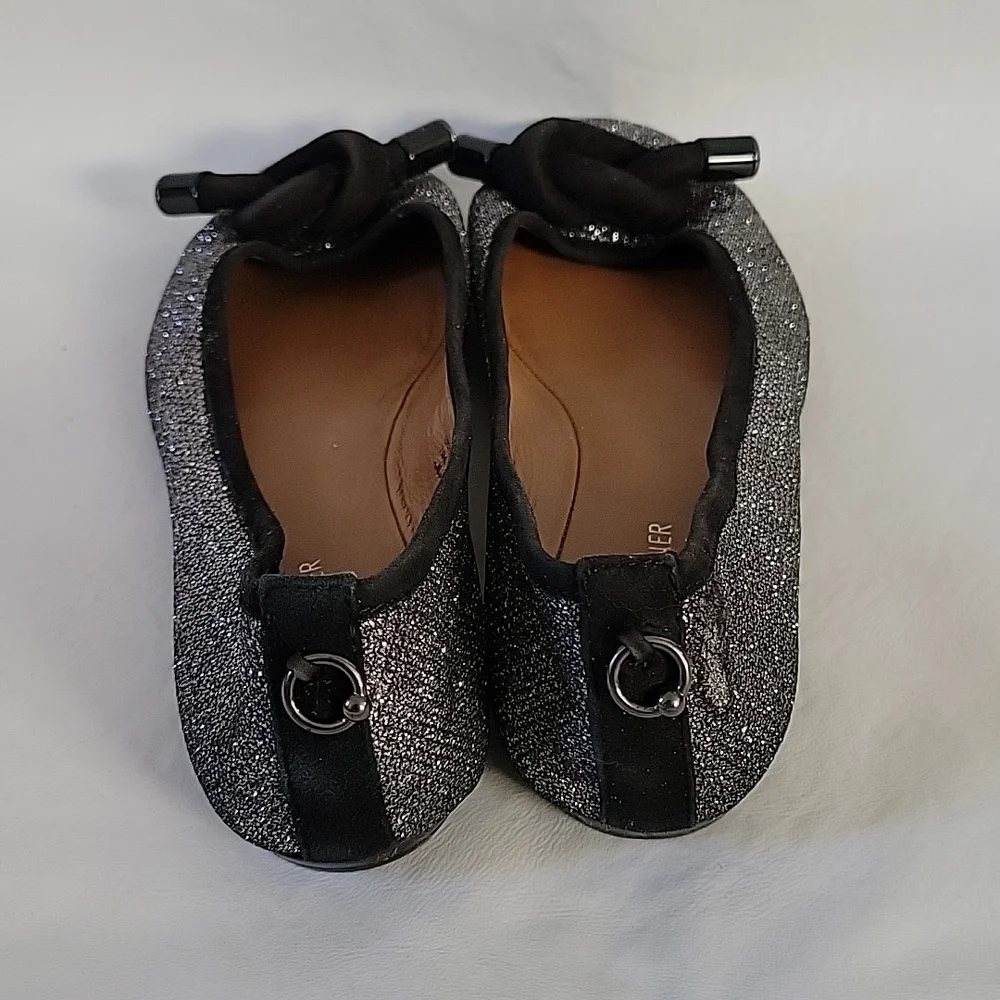 Donald J Pliner Black and Silver Sparkle Gracie Knot Flats Size 7.5